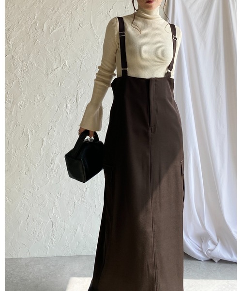 She's Closet（シーズクローゼット）の「ハイウエストフロントジップロングミリタリージャンパースカートワンピース（ジャンパースカート・レディース・ブラウン/チャコールグレー/ブラック・FREE）」の9枚目の写真