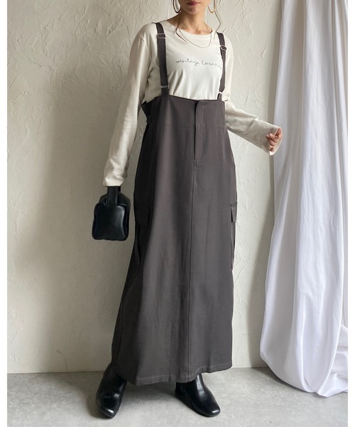 She's Closet（シーズクローゼット）の「ハイウエストフロントジップロングミリタリージャンパースカートワンピース（ジャンパースカート・レディース・ブラウン/チャコールグレー/ブラック・FREE）」の13枚目の写真