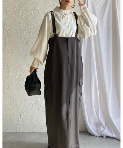 She's Closet（シーズクローゼット）の「ハイウエストフロントジップロングミリタリージャンパースカートワンピース（ジャンパースカート・レディース・ブラウン/チャコールグレー/ブラック・FREE）」の14枚目の写真