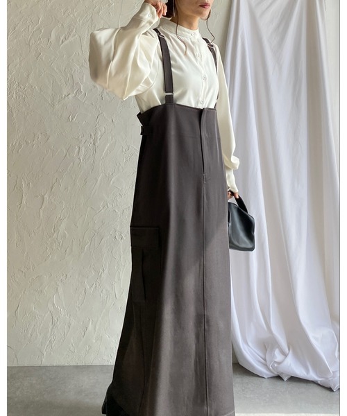 She's Closet（シーズクローゼット）の「ハイウエストフロントジップロングミリタリージャンパースカートワンピース（ジャンパースカート・レディース・ブラウン/チャコールグレー/ブラック・FREE）」の15枚目の写真