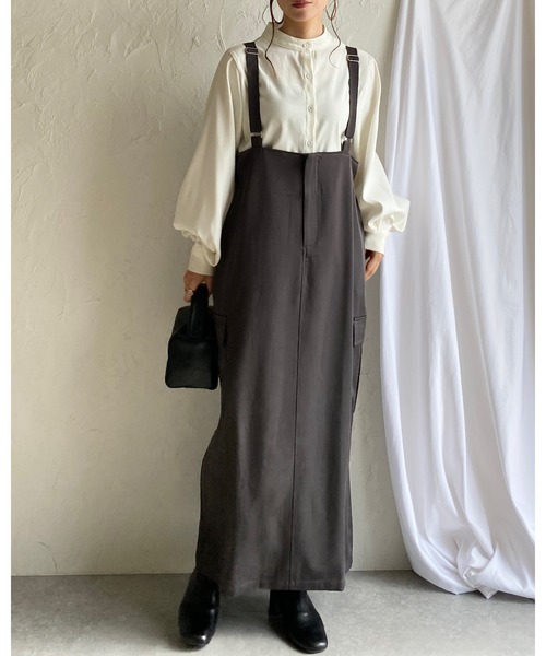 She's Closet（シーズクローゼット）の「ハイウエストフロントジップロングミリタリージャンパースカートワンピース（ジャンパースカート・レディース・ブラウン/チャコールグレー/ブラック・FREE）」の16枚目の写真