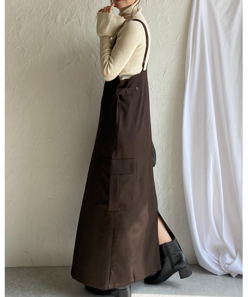 She's Closet（シーズクローゼット）の「ハイウエストフロントジップロングミリタリージャンパースカートワンピース（ジャンパースカート・レディース・ブラウン/チャコールグレー/ブラック・FREE）」の22枚目の写真