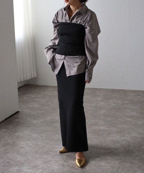 Bonjour Sagan（ボンジュールサガン）の「ダンボールニットビスチェ（チューブトップ・レディース・チャコールグレー/ブラウン/ブラック・FREE）」の8枚目の写真