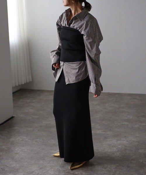 Bonjour Sagan（ボンジュールサガン）の「ダンボールニットビスチェ（チューブトップ・レディース・チャコールグレー/ブラウン/ブラック・FREE）」の10枚目の写真