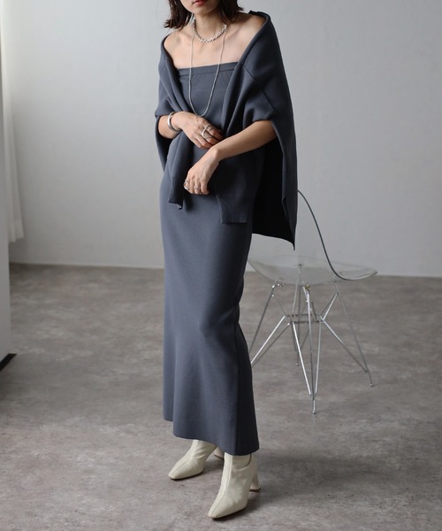 Bonjour Sagan（ボンジュールサガン）の「ダンボールニットビスチェ（チューブトップ・レディース・チャコールグレー/ブラウン/ブラック・FREE）」の13枚目の写真