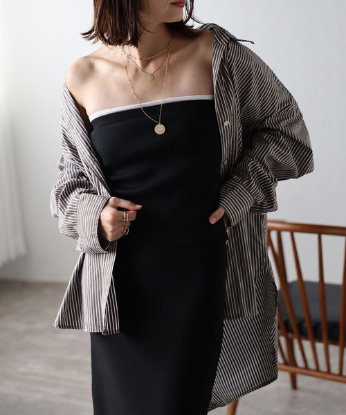 Bonjour Sagan（ボンジュールサガン）の「ダンボールニットビスチェ（チューブトップ・レディース・チャコールグレー/ブラウン/ブラック・FREE）」の4枚目の写真