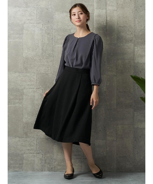 Perfect Suit FActory（パーフェクトスーツファクトリー）の「【お仕事OK】美単タックフレアスカート　ウーリッシュ　ブラック/ベージュ/グリーン（スカート・レディース・ベージュ/グリーン/ブラック・M/L/S）」の12枚目の写真