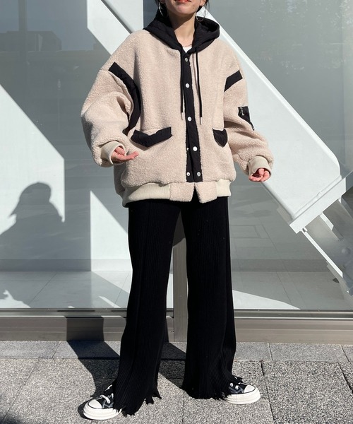 wee9s（ウィークス）の「quilting hoodie boa blouson / キルティングフーディーボアブルゾン（ブルゾン・レディース・ブラック/カーキ・FREE）」の4枚目の写真
