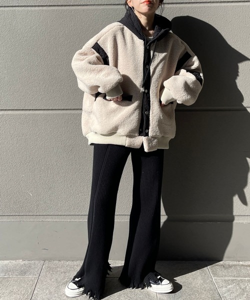 wee9s（ウィークス）の「quilting hoodie boa blouson / キルティングフーディーボアブルゾン（ブルゾン・レディース・ブラック/カーキ・FREE）」の11枚目の写真