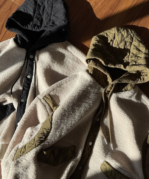 wee9s（ウィークス）の「quilting hoodie boa blouson / キルティングフーディーボアブルゾン（ブルゾン・レディース・ブラック/カーキ・FREE）」の6枚目の写真