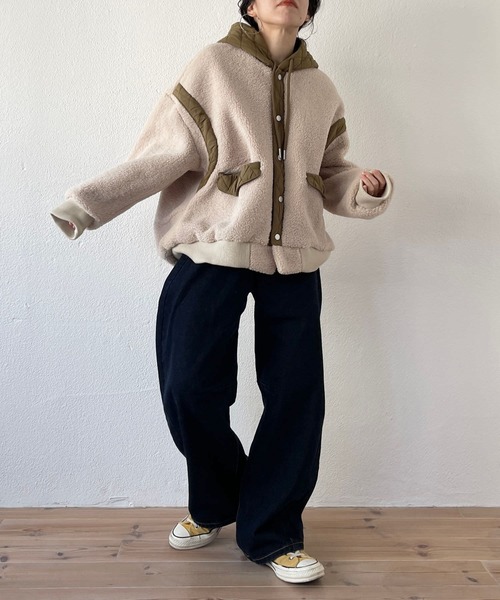 wee9s（ウィークス）の「quilting hoodie boa blouson / キルティングフーディーボアブルゾン（ブルゾン・レディース・ブラック/カーキ・FREE）」の21枚目の写真