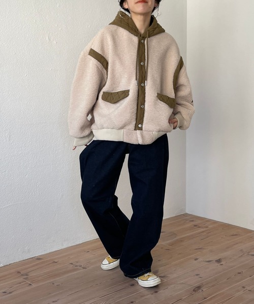 wee9s（ウィークス）の「quilting hoodie boa blouson / キルティングフーディーボアブルゾン（ブルゾン・レディース・ブラック/カーキ・FREE）」の8枚目の写真