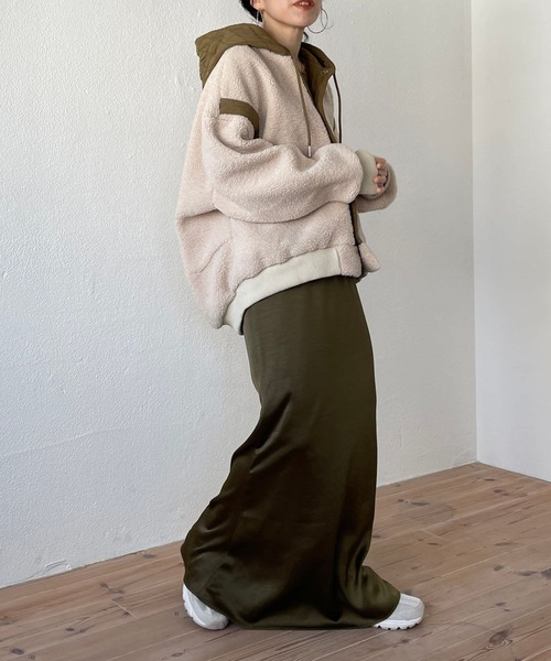 wee9s（ウィークス）の「quilting hoodie boa blouson / キルティングフーディーボアブルゾン（ブルゾン・レディース・ブラック/カーキ・FREE）」の9枚目の写真