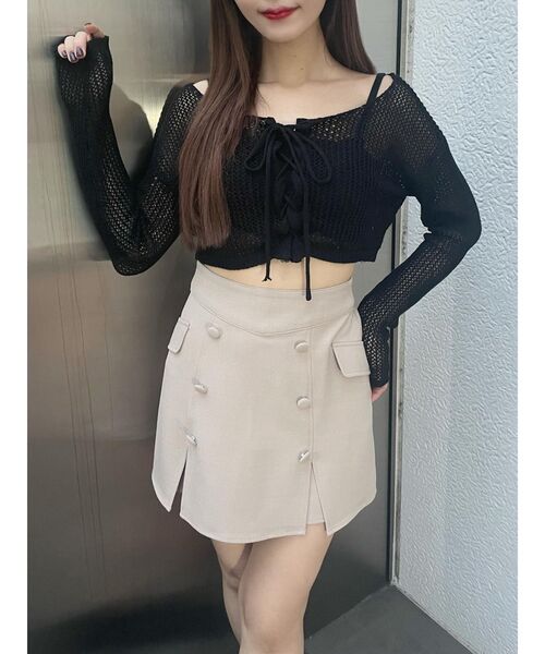 EATME（イートミー）の「ダブルボタンスリットスカート（スカート・レディース・ベージュ/ブラック/その他1・MEDIUM/SMALL）」の4枚目の写真