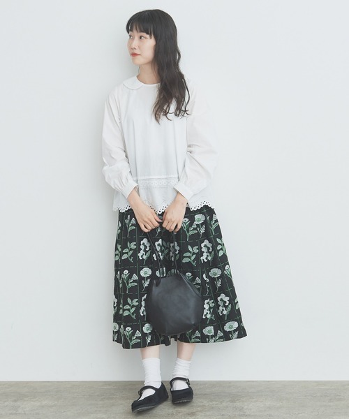 【美品】bulle de savon 野山刺繍 スカート bulle de savon（ビュルデサボン）の「○コットンサテン ドット