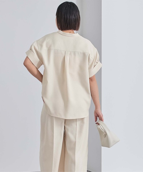 LAUREN リネン100% ボビンレース刺繍風 ピンタックシャツ スキッパー セール】【CLEL】Herringbone TR Short Sleeve Side Lace