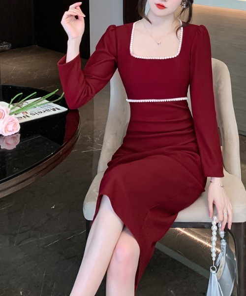 a lot of love（ア ロット オブ ラブ）の「スクエアネックリングワンピース（ワンピース・レディース・ボルドー/ブラック/オフホワイト/ピンク・S/L/M）」の12枚目の写真