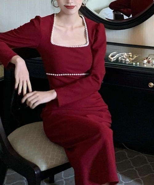 a lot of love（ア ロット オブ ラブ）の「スクエアネックリングワンピース（ワンピース・レディース・ボルドー/ブラック/オフホワイト/ピンク・S/L/M）」の13枚目の写真