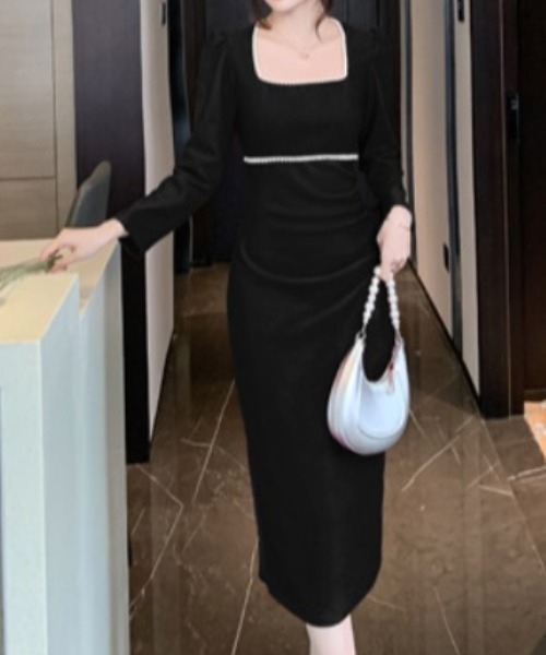 a lot of love（ア ロット オブ ラブ）の「スクエアネックリングワンピース（ワンピース・レディース・ボルドー/ブラック/オフホワイト/ピンク・S/L/M）」の7枚目の写真