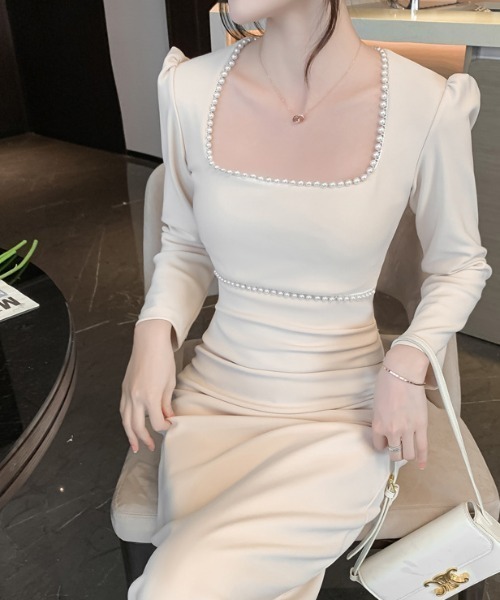 a lot of love（ア ロット オブ ラブ）の「スクエアネックリングワンピース（ワンピース・レディース・ボルドー/ブラック/オフホワイト/ピンク・S/L/M）」の6枚目の写真