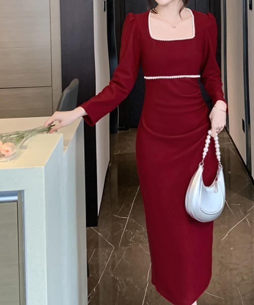 a lot of love（ア ロット オブ ラブ）の「スクエアネックリングワンピース（ワンピース・レディース・ボルドー/ブラック/オフホワイト/ピンク・S/L/M）」の14枚目の写真