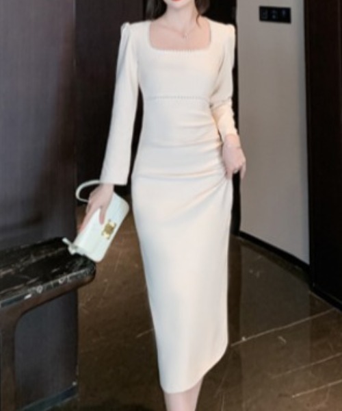 a lot of love（ア ロット オブ ラブ）の「スクエアネックリングワンピース（ワンピース・レディース・ボルドー/ブラック/オフホワイト/ピンク・S/L/M）」の5枚目の写真