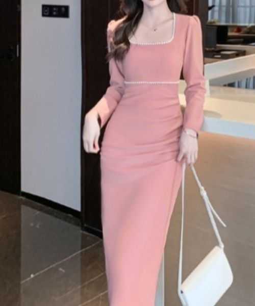 a lot of love（ア ロット オブ ラブ）の「スクエアネックリングワンピース（ワンピース・レディース・ボルドー/ブラック/オフホワイト/ピンク・S/L/M）」の9枚目の写真