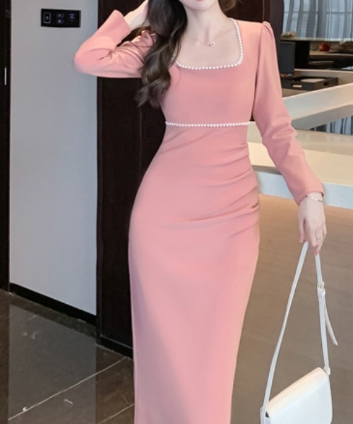 a lot of love（ア ロット オブ ラブ）の「スクエアネックリングワンピース（ワンピース・レディース・ボルドー/ブラック/オフホワイト/ピンク・S/L/M）」の8枚目の写真