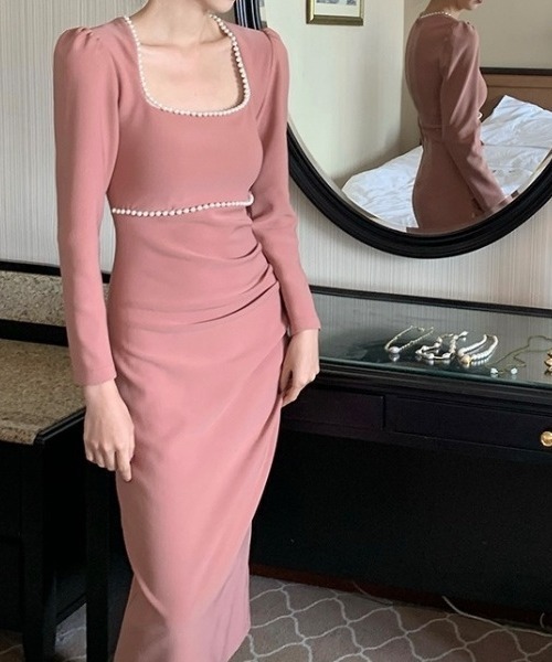 a lot of love（ア ロット オブ ラブ）の「スクエアネックリングワンピース（ワンピース・レディース・ボルドー/ブラック/オフホワイト/ピンク・S/L/M）」の10枚目の写真