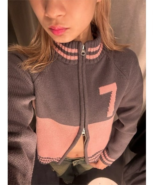 LAGUA GEM(ラグアジェム)の「ZIP UP NUMBER ニット(ニット/セーター・レディース・ネイビー/ライトグリーン/グレー・FREE)」の22枚目の写真