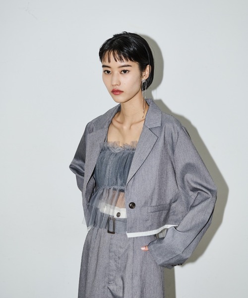 AIC.（エーアイシー）の「カットオフショートライトジャケット/セットアップ可能（テーラードジャケット・レディース・ブラック/グレー・FREE）」の5枚目の写真