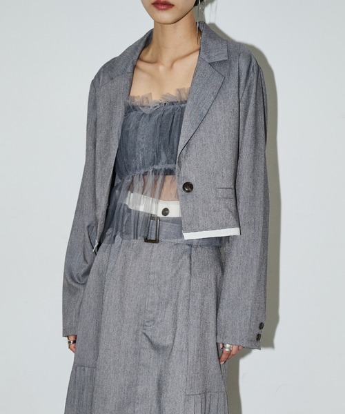 AIC.（エーアイシー）の「カットオフショートライトジャケット/セットアップ可能（テーラードジャケット・レディース・ブラック/グレー・FREE）」の8枚目の写真