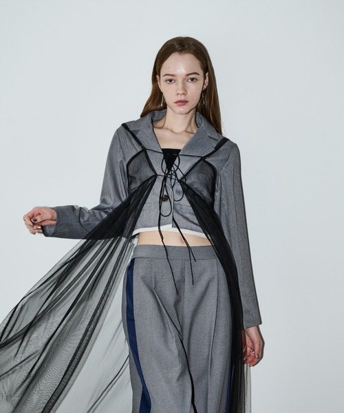 AIC.（エーアイシー）の「カットオフショートライトジャケット/セットアップ可能（テーラードジャケット・レディース・ブラック/グレー・FREE）」の16枚目の写真