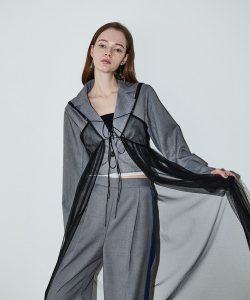 AIC.（エーアイシー）の「カットオフショートライトジャケット/セットアップ可能（テーラードジャケット・レディース・ブラック/グレー・FREE）」の17枚目の写真