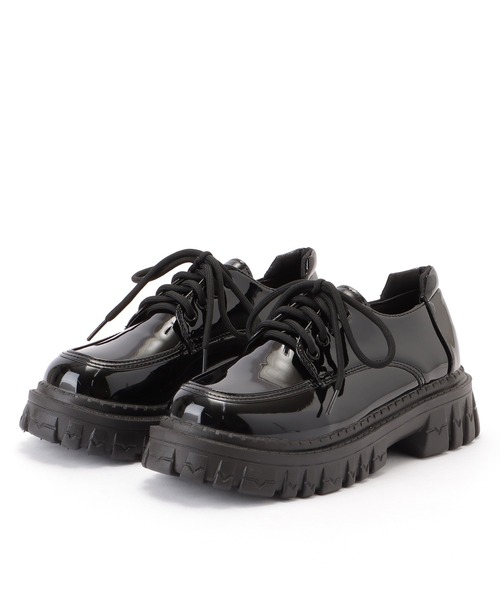 moussy ブラックレザー 厚底ローファー セール】厚底 ストラップ スクエア ローファー（ローファー