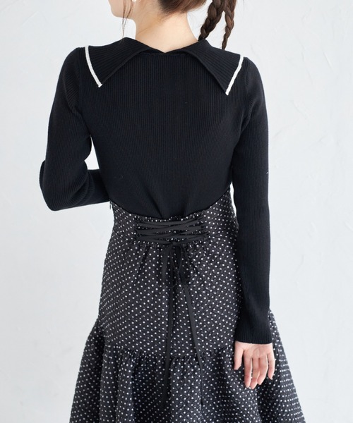 tocco closet（トッコ　クローゼット）の「パールビジュー付き配色ライン入りビックカラーリブニットプルオーバー（ニット/セーター・レディース・オフホワイト/ブラック・M）」の11枚目の写真