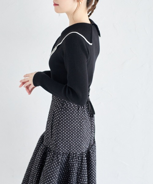 tocco closet（トッコ　クローゼット）の「パールビジュー付き配色ライン入りビックカラーリブニットプルオーバー（ニット/セーター・レディース・オフホワイト/ブラック・M）」の10枚目の写真