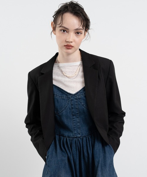 ELOOPS（イーループス）の「【ELOOPS】クロップドジャケット（テーラードジャケット・レディース・ライトブルー/ブラック・L/M/S）」の3枚目の写真