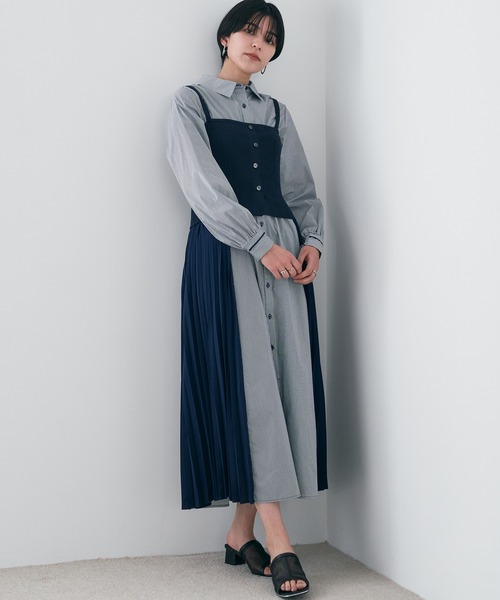 YECCA VECCA(イェッカヴェッカ)の「ストライプ柄ビスチェSETシャツワンピース(シャツワンピース・レディース・ストライプ・FREE)」の1枚目の写真