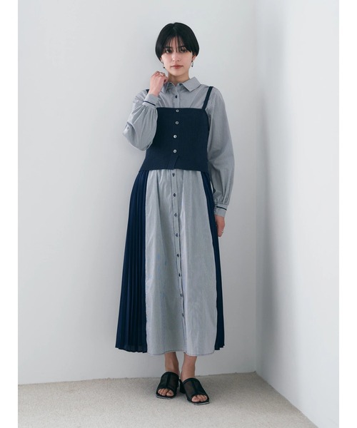 YECCA VECCA(イェッカヴェッカ)の「ストライプ柄ビスチェSETシャツワンピース(シャツワンピース・レディース・ストライプ・FREE)」の2枚目の写真