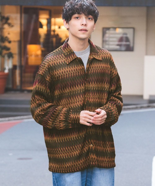 RAGEBLUE（レイジブルー）の「透かし編み/総柄メッシュルーズシャツ（シャツ/ブラウス・メンズ・ブラウン/ネイビー/パープル/オリーブ・MEDIUM/LARGE）」の7枚目の写真