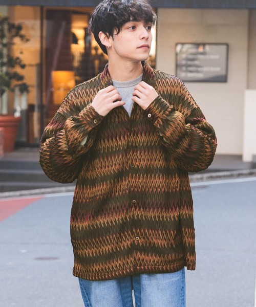 RAGEBLUE（レイジブルー）の「透かし編み/総柄メッシュルーズシャツ（シャツ/ブラウス・メンズ・ブラウン/ネイビー/パープル/オリーブ・MEDIUM/LARGE）」の8枚目の写真