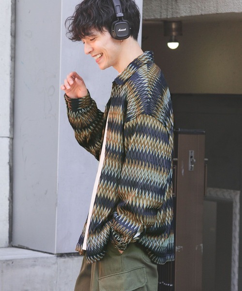 RAGEBLUE（レイジブルー）の「透かし編み/総柄メッシュルーズシャツ（シャツ/ブラウス・メンズ・ブラウン/ネイビー/パープル/オリーブ・MEDIUM/LARGE）」の11枚目の写真