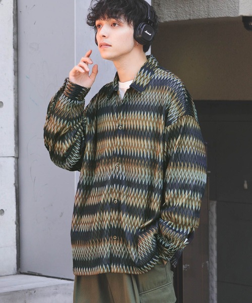 RAGEBLUE（レイジブルー）の「透かし編み/総柄メッシュルーズシャツ（シャツ/ブラウス・メンズ・ブラウン/ネイビー/パープル/オリーブ・MEDIUM/LARGE）」の13枚目の写真