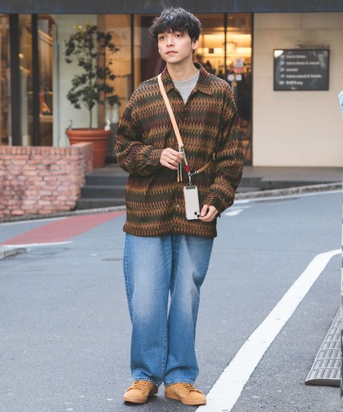 RAGEBLUE（レイジブルー）の「透かし編み/総柄メッシュルーズシャツ（シャツ/ブラウス・メンズ・ブラウン/ネイビー/パープル/オリーブ・MEDIUM/LARGE）」の5枚目の写真