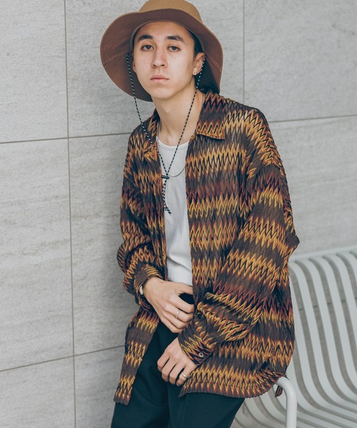 RAGEBLUE（レイジブルー）の「透かし編み/総柄メッシュルーズシャツ（シャツ/ブラウス・メンズ・ブラウン/ネイビー/パープル/オリーブ・MEDIUM/LARGE）」の19枚目の写真