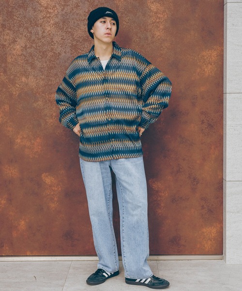 RAGEBLUE（レイジブルー）の「透かし編み/総柄メッシュルーズシャツ（シャツ/ブラウス・メンズ・ブラウン/ネイビー/パープル/オリーブ・MEDIUM/LARGE）」の14枚目の写真