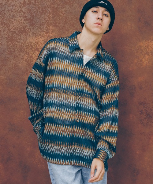 RAGEBLUE（レイジブルー）の「透かし編み/総柄メッシュルーズシャツ（シャツ/ブラウス・メンズ・ブラウン/ネイビー/パープル/オリーブ・MEDIUM/LARGE）」の15枚目の写真