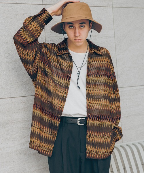 RAGEBLUE（レイジブルー）の「透かし編み/総柄メッシュルーズシャツ（シャツ/ブラウス・メンズ・ブラウン/ネイビー/パープル/オリーブ・MEDIUM/LARGE）」の20枚目の写真