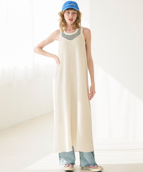 coca(coca)(コカ)の「ポップコーンシャーリングソーキャミワンピース(ワンピース・レディース・ブラック/アイボリー・L/M)」の1枚目の写真
